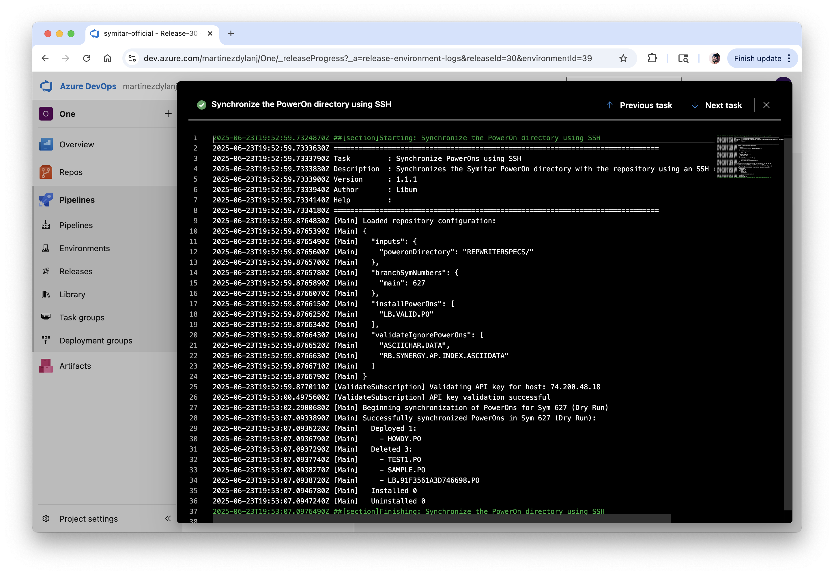 Dry run synchronization of a Sym