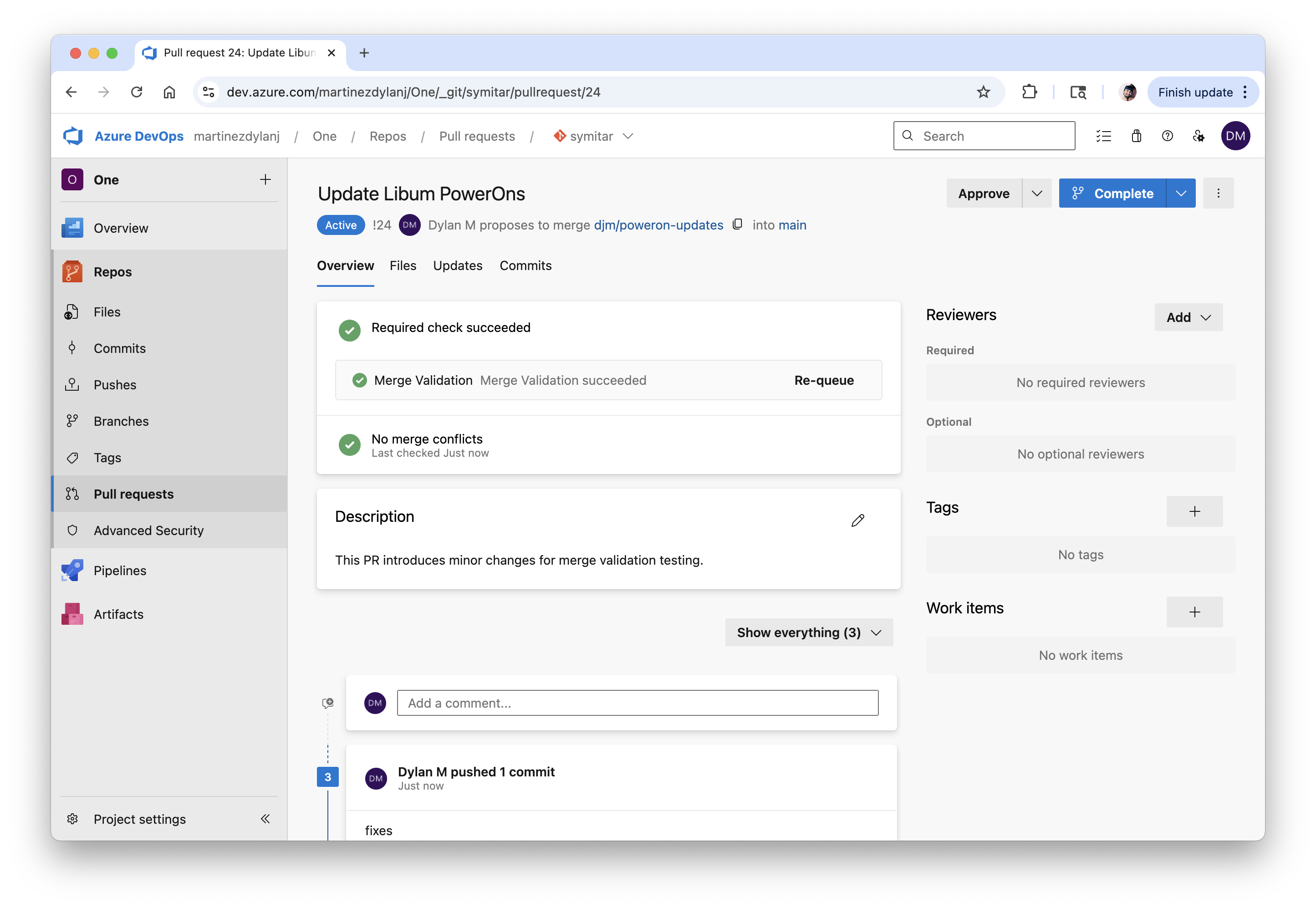 Passing merge validation in Azure DevOps pull request